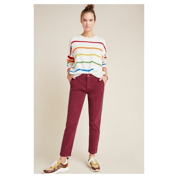 NWT Anthropologie Sundry Leopard Corduroy Trousers Pants Wine Maroon 27 28 - Picture 2 of 6